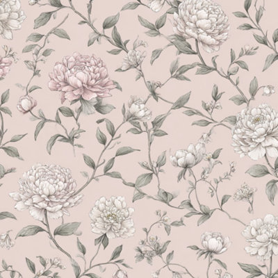 Papier peint adhésif floral rose vintage romantique à fleurs blanches douces aquarelles botaniques - Décoration murale amovible et autocollante pour chambre, cuisine et placards - 61 cm x 300 cm