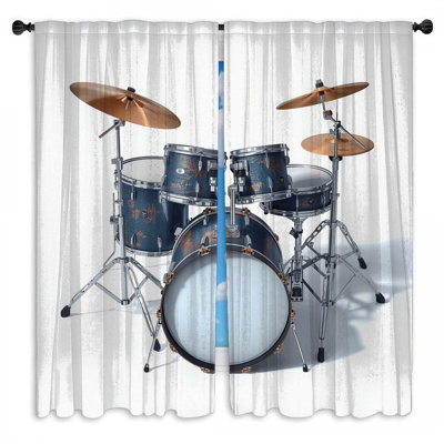 Blue Drum Set Window Curtains Music Sheer & Room Darkening - 2 Panels
