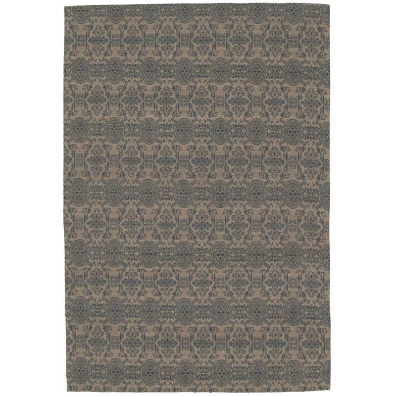 Tapis gris noué la à la main damassé Reynosa, Rectangle 4 pi 9 po x 6 pi 9 po
