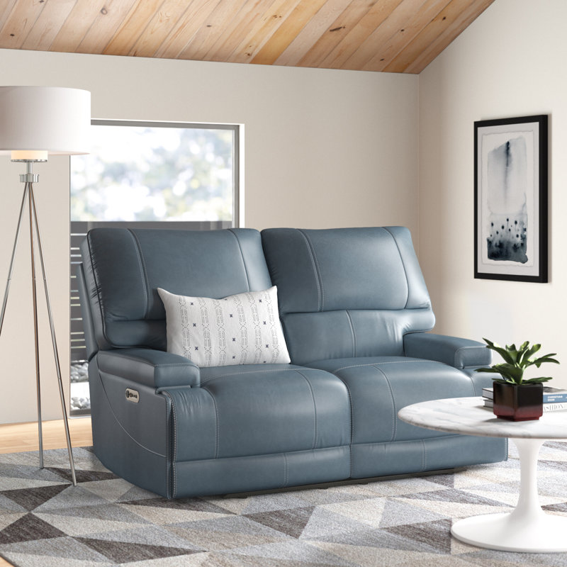 Causeuse inclinable en cuir avec accoudoirs coussinés de 65,4 po Adlan, Cuir ardoise ardoise sarcelle