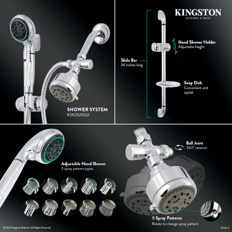 Kingston Brass Made To Match Shower System with Slide Bar and Hand Shower, Brushed Nickel