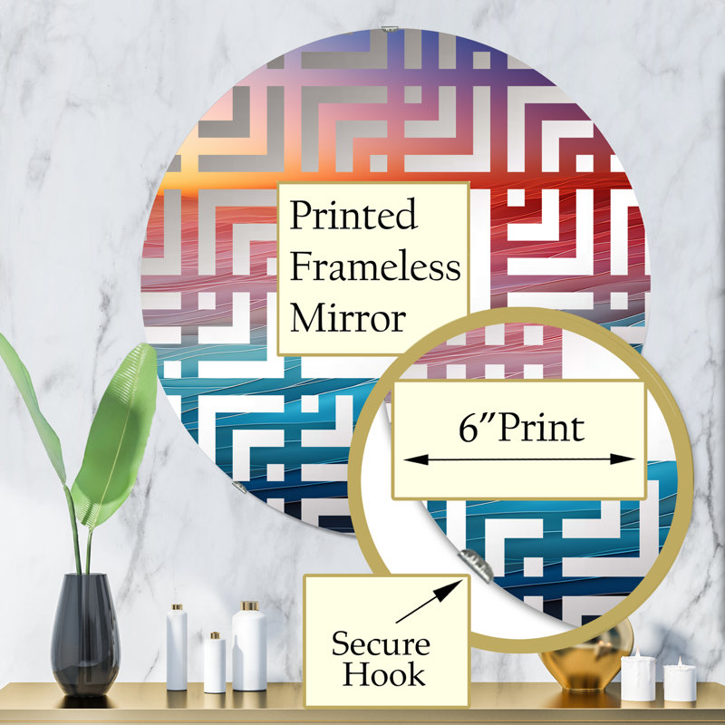 Sunset Beach Horizon Hue I - Miroir décoratif labyrinthe | Rond, 31,4 po x 31,4 po
