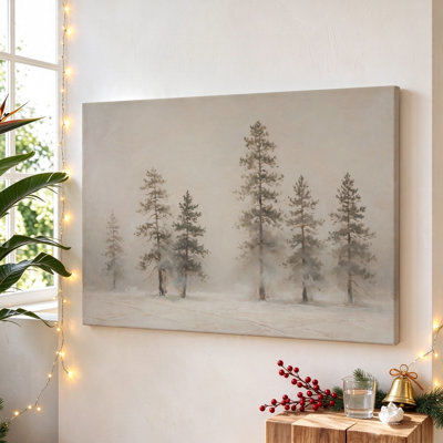 Misty Evergreen dans des tons neutres, art mural encadré noir, 16 po x 24 po, décoration murale moderne pour le salon et la chambre à coucher