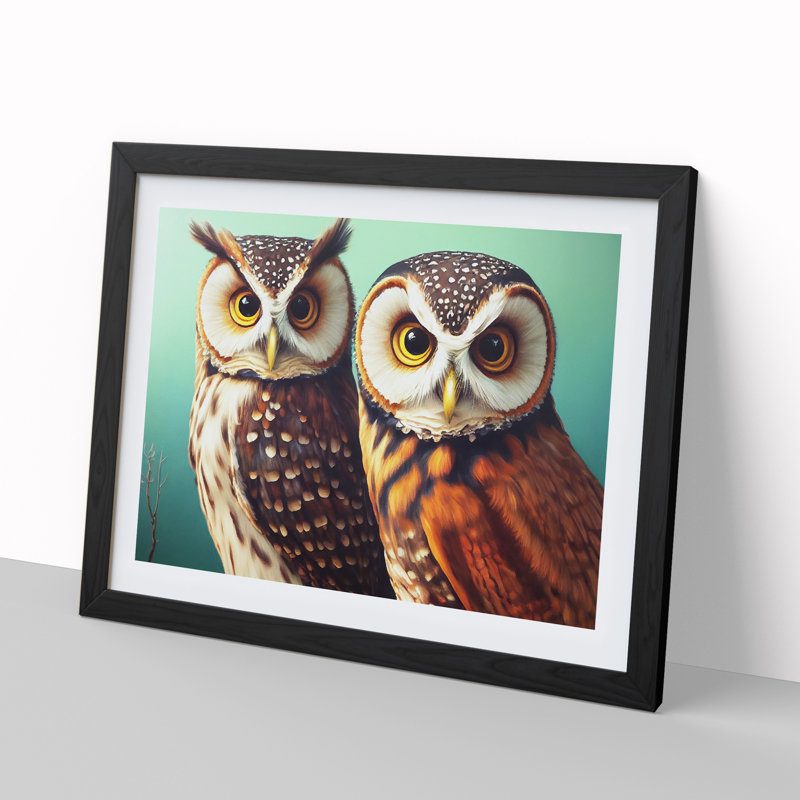 Curious Owls - Framed Print, Black, 25cm H x 34cm W x 2cm D