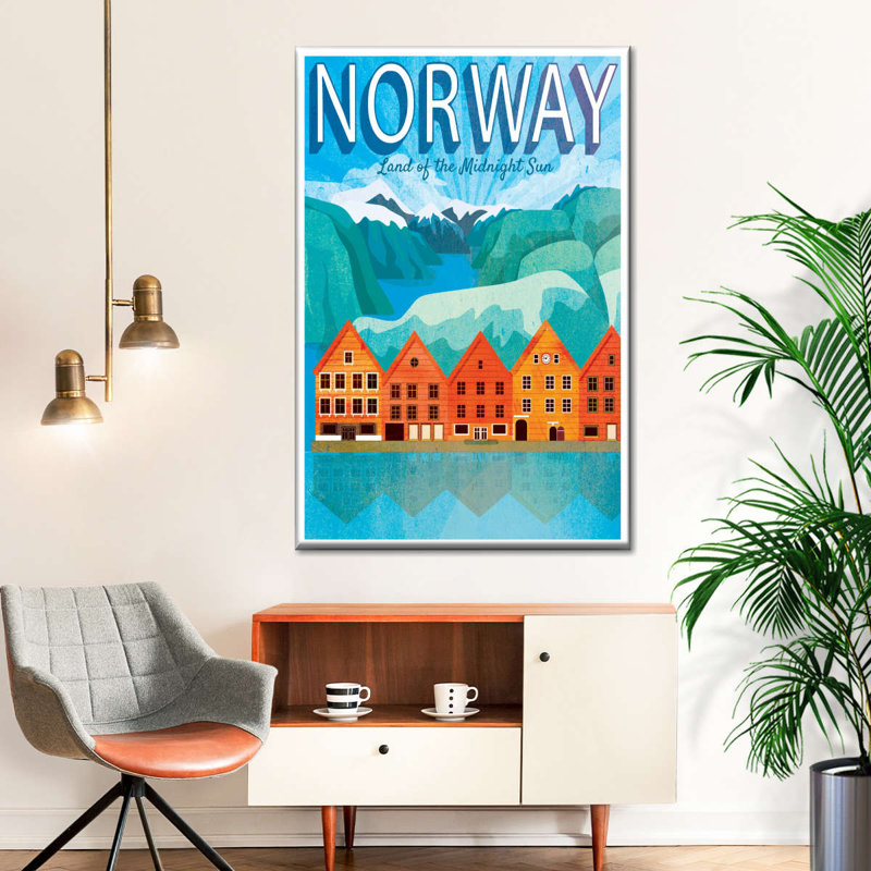 Norvège, affiche rétro sur toile, H 48 po x l 32 po x P 1,25 po