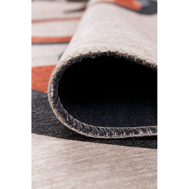 Tapis décoratif à motif géométrique orange, beige, vert, anthracite, Rectangle 4 pi 8 po x 6 pi 3 po