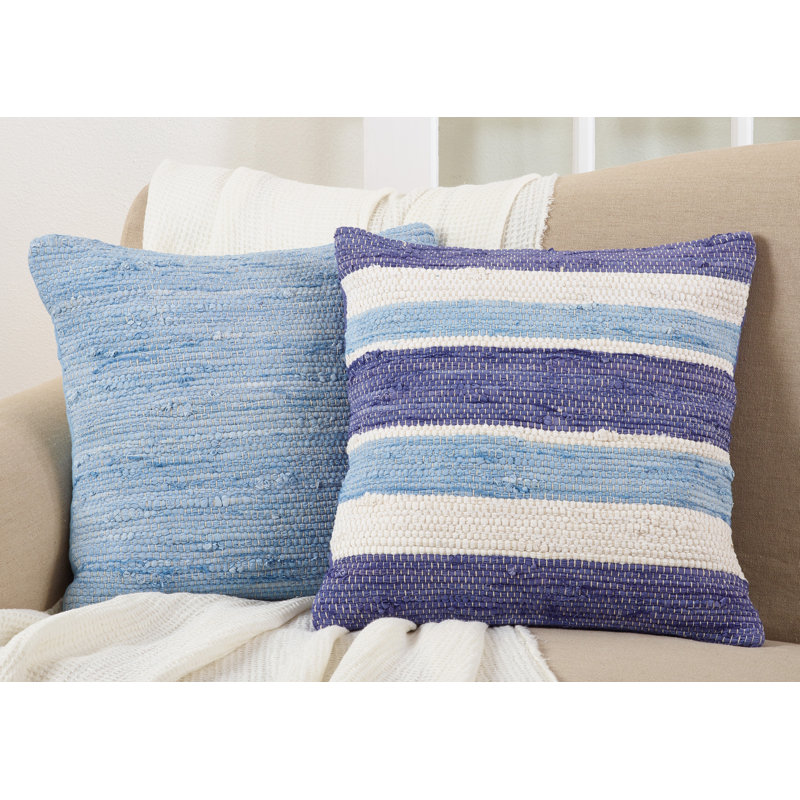 Aqua Chindi Textured Cotton Square Throw Pillow 18"