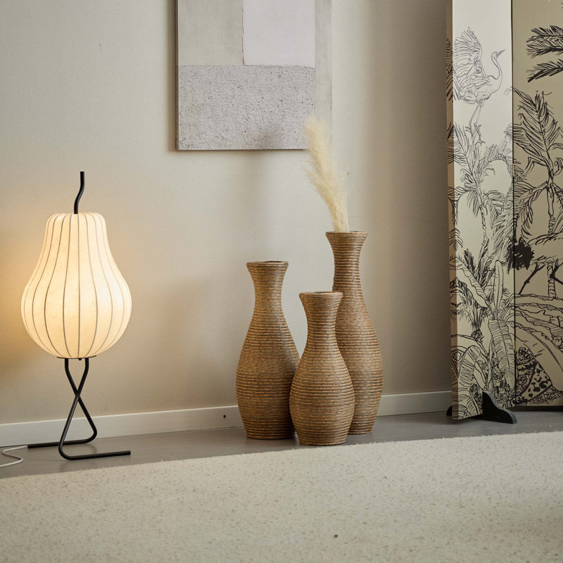 Vase de plancher en rotin artificiel 3 pièces beige élégant - un article de signature pour la décoration du salon, de l'entrée ou du couloir - une décoration polyvalente convenant aux arrangements floraux secs ou en soie