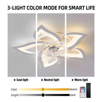 Ventilateur de plafond à DEL avec lumière APP et télécommande, lampe de plafond de chambre à coucher à intensité variable