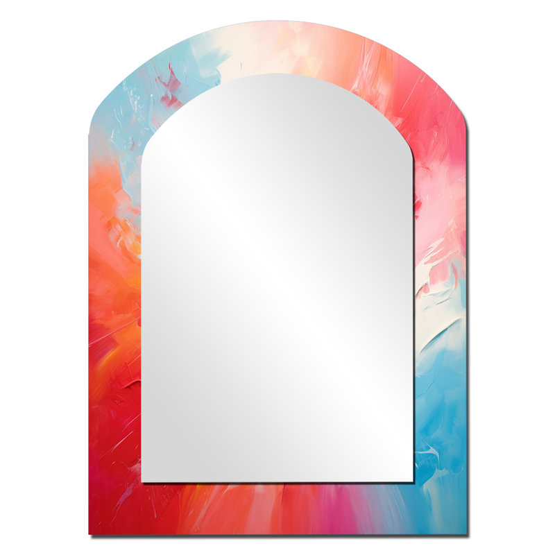 Colorful Mid Century Energetic Eruptions III - Midcentury Modern Arch Mirror, Modern Asymmetrical Unique Wall Mirror, Printed Metal Art