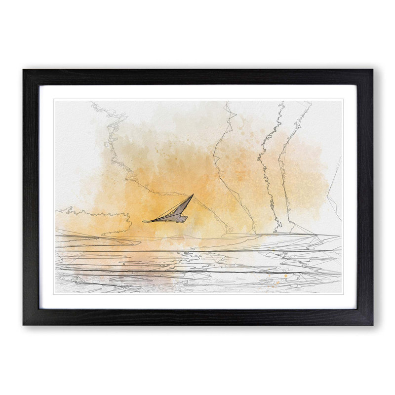 Seagull Flying over the Beach in Abstract - Picture Frame Graphic Art Print, Black, 60cm H x 91cm W x 2cm D