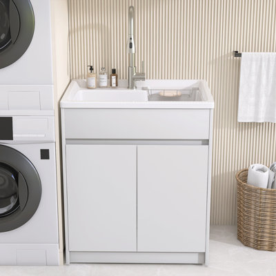 30 Inch Kitchen Laundry Sink Solid Surface Sink with Standing Storage Cabinet