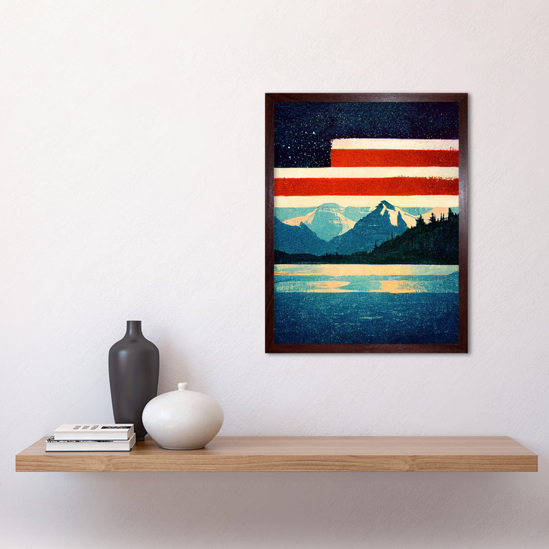 Glacier National Park American Flag - Print, Brown Framed Paper, 43cm H x 33cm W x 2cm D