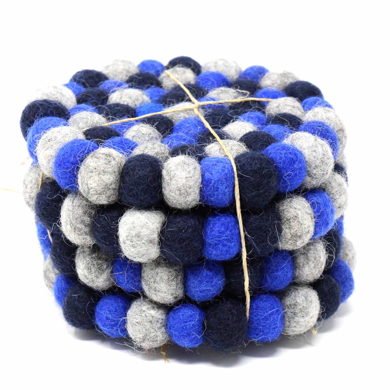 Ensemble de sous-pieds et de sous-verres en feutre fabriqués à la main - 6 - 4, Bleu foncé