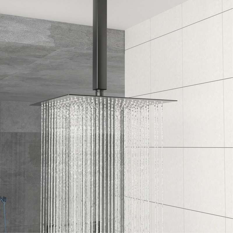 10 Inch Square Dual Shower Head Matte Black Ceiling Mount System With - Balanced Valve, Easy Installation, And Included Handheld Function Mounted