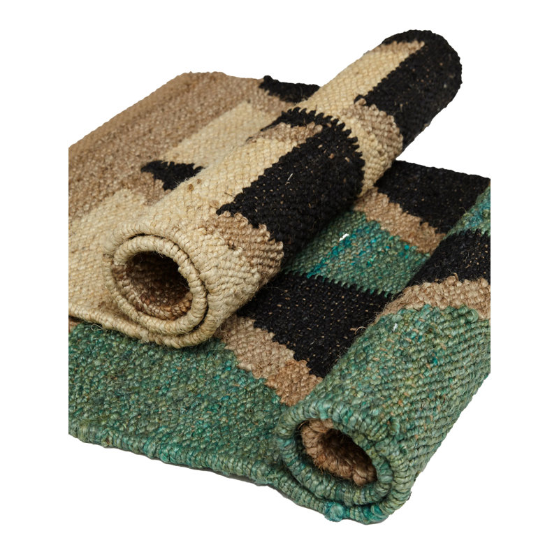 Geometric Hand Woven Flatweave Rectangle 6' x 9' Hemp Area Rug in Black/Brown