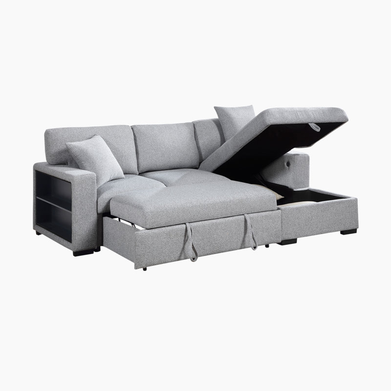 Canapé-lit modulaire Darrielle, Tissu gris, Face à la droite