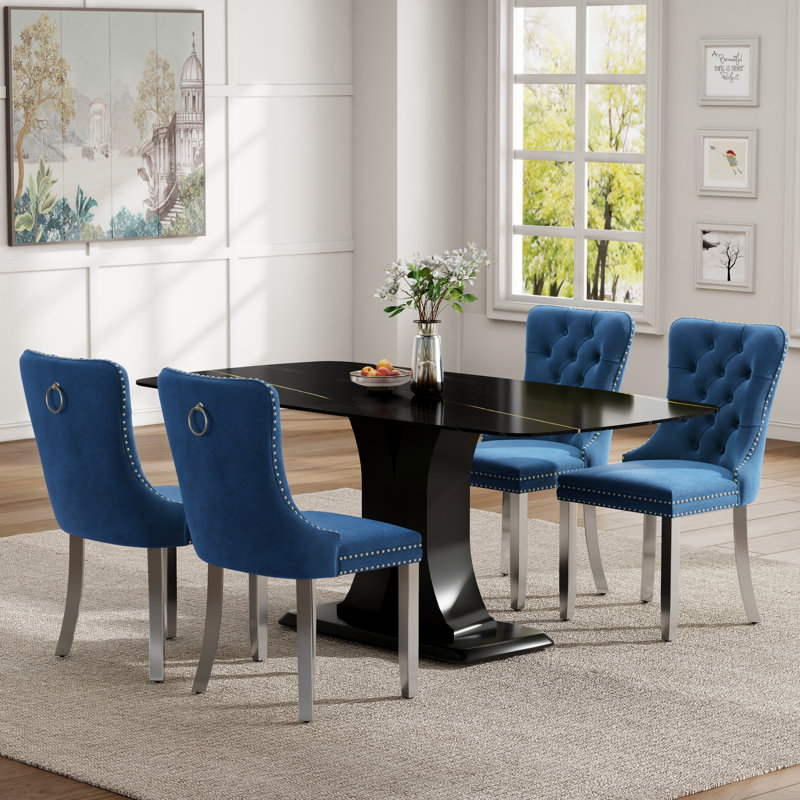 Ensemble de salle à manger Duvall Mid-Century, 5 Pieces: Table, 4 Chairs, Blue