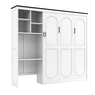 Queen Size Murphy Bed with Integrated Desk & Multi-Layer Storage Cabinet 
