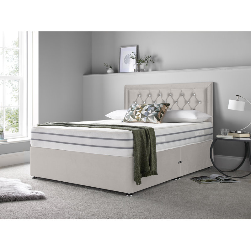 Muskingum Upholstered Bed with Mattress, Silver, Small Double (4'), 2 Right Side Drawers