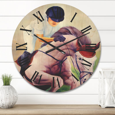 Horloge murale Jockey sur cheval au galop