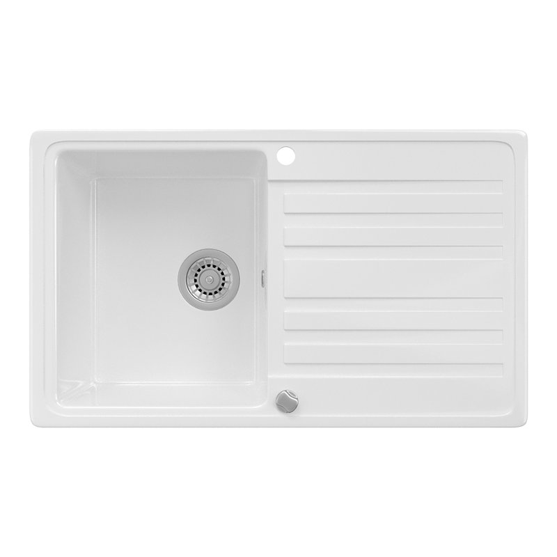 Belfry Kitchen Albus 760mm W Single Bowl Ceramic Kitchen Sink with 2 Faucet Holes