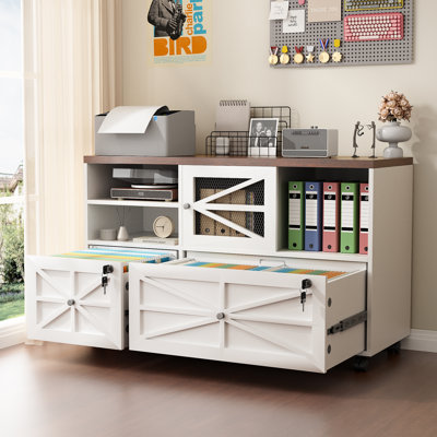 Lateral File Cabinet With Lock, 2 Drawer Mobile Filing Cabinet For Letter/legal/a4 Size, Open Storage Adjustable Shelf For Home Office Cabinets by Ophelia & Co.