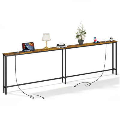 Homlux 102 Inch Sofa Table with 2 Power Outlets , USB-C and USB Ports, 5.9 Inch Narrow Console Table with Storage, Extra-Long, for Entryway Hallway Couch Behind Sofa, Small Spaces, Living Room