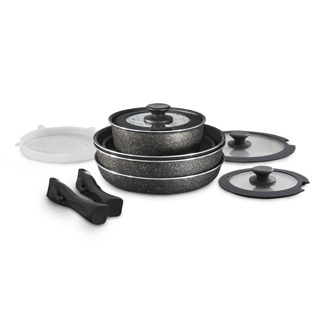 Tower Freedom Detachable Handles Cookware Set with Cerastone Coating, Stackable Design, 13pc, Graphite