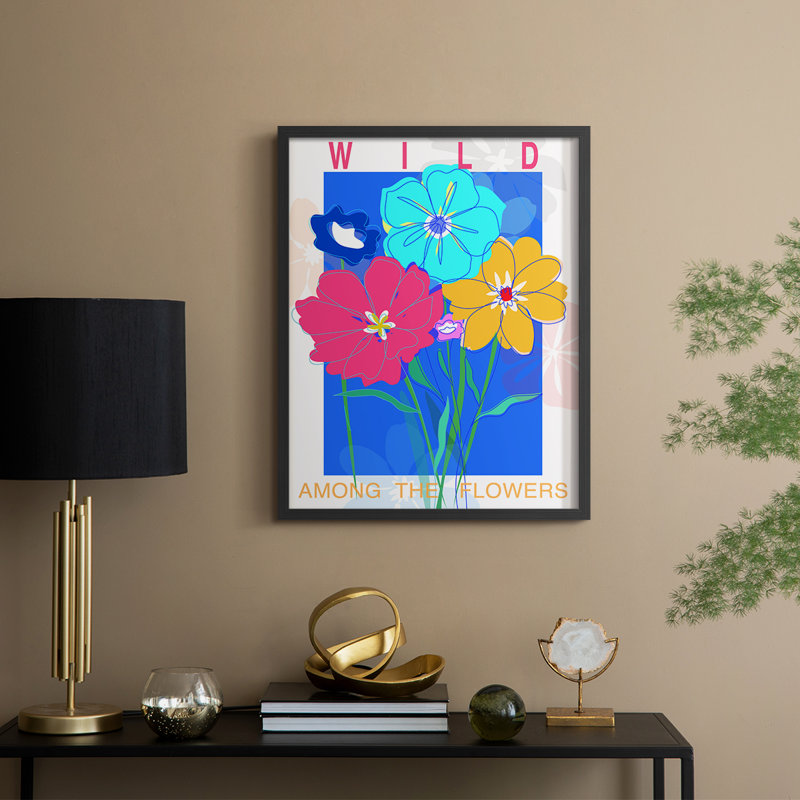 Reproduction encadrée Pop Wildflower Bouquet - bois massif, Noir, H 11 po x l 9 po