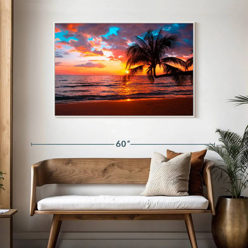 Coucher de soleil sur l'île, 46 po x 31 po, Cadre flottant blanc