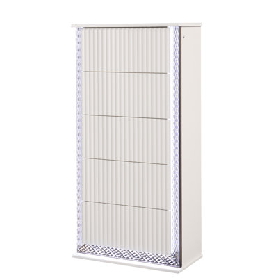 Contemporary Style 5-Drawer Chest Made with Diamond-Patterned Side Accents with LED Lighting and Wood in White Finish