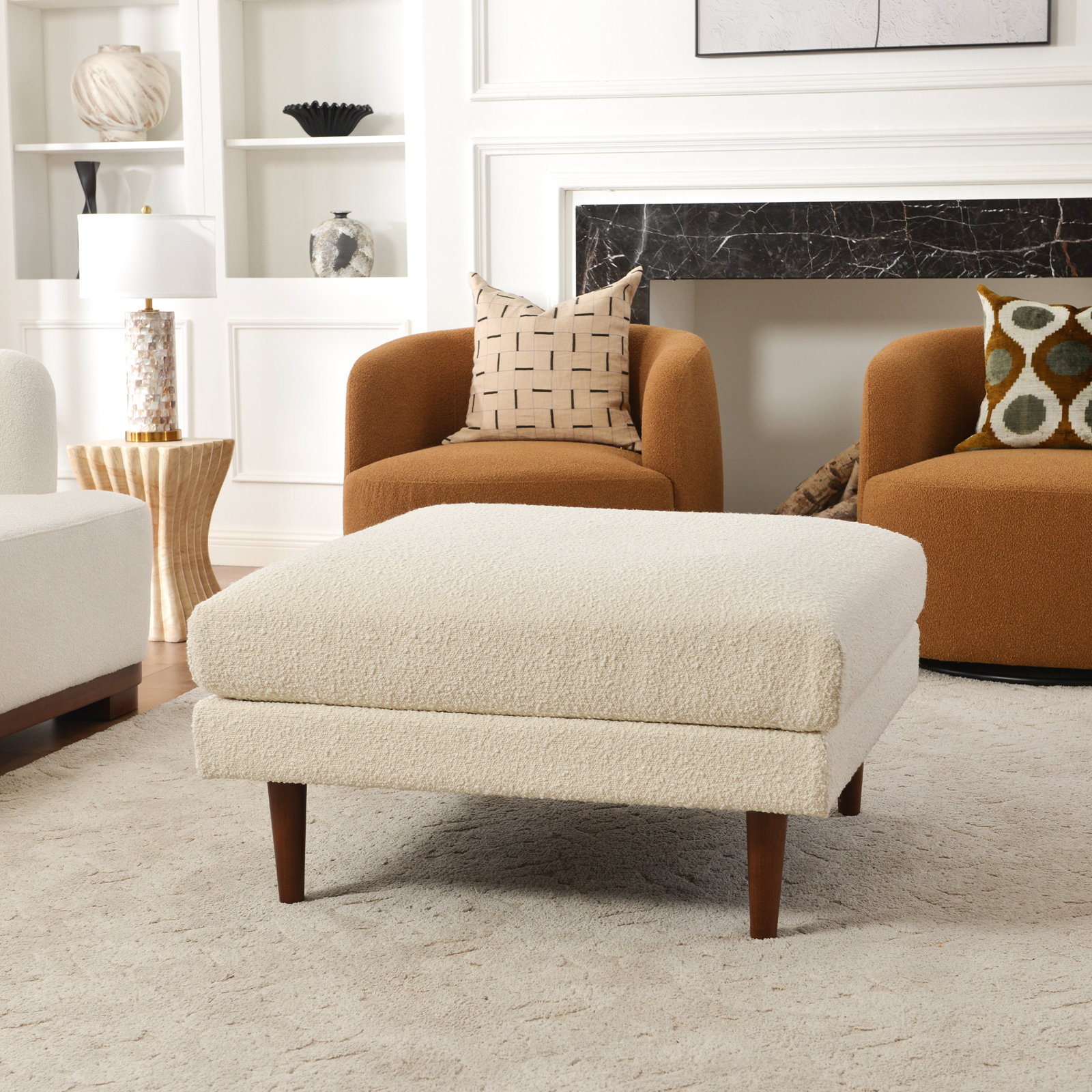 Miller Linen Ottoman, Cream, 19" H x 36" W x 36" D