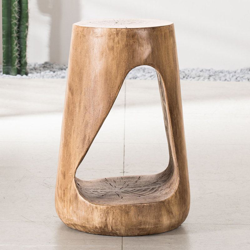 Patio Round Hollow Side Table, Wood-Like Texture