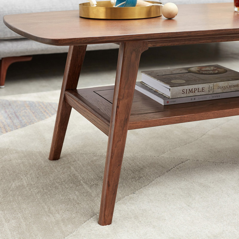 100% Solid Wood Coffee Table Easy To Assemble With Storage Shelf, 17.32" H x 31.5" L x 19.69" W, Dark Oak