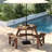 6-person Round Picnic Table Set With 3 Built-in Benches 2" Umbrella Hole-1685156740