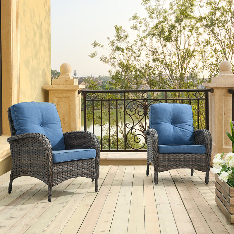Chaise longue d'extérieur en osier / rotin avec coussin Bickleton, Bleu, Brun