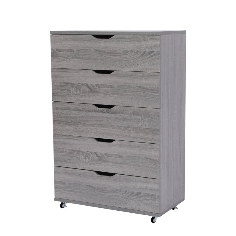 Gray 5-Drawer Dresser with Lockable Wheels, Gray