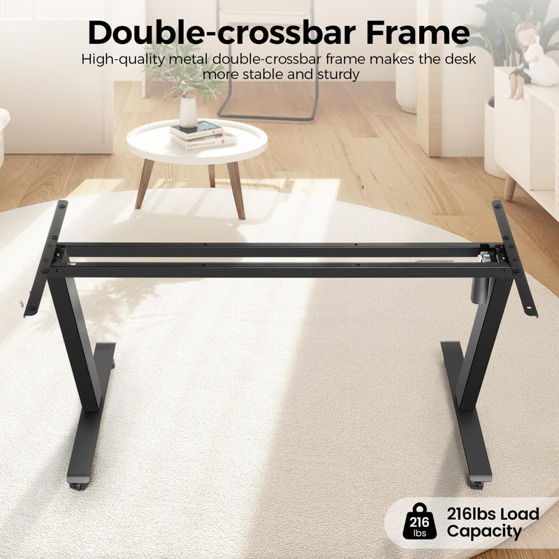 Bureau pour travailler debout à hauteur réglable, Noir / Noir, H 46 po x l 55 po x P 24 po