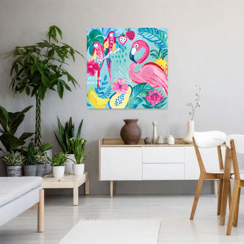 Flamants tropicaux fruités V avec art animalier, H 36 po x l 36 po