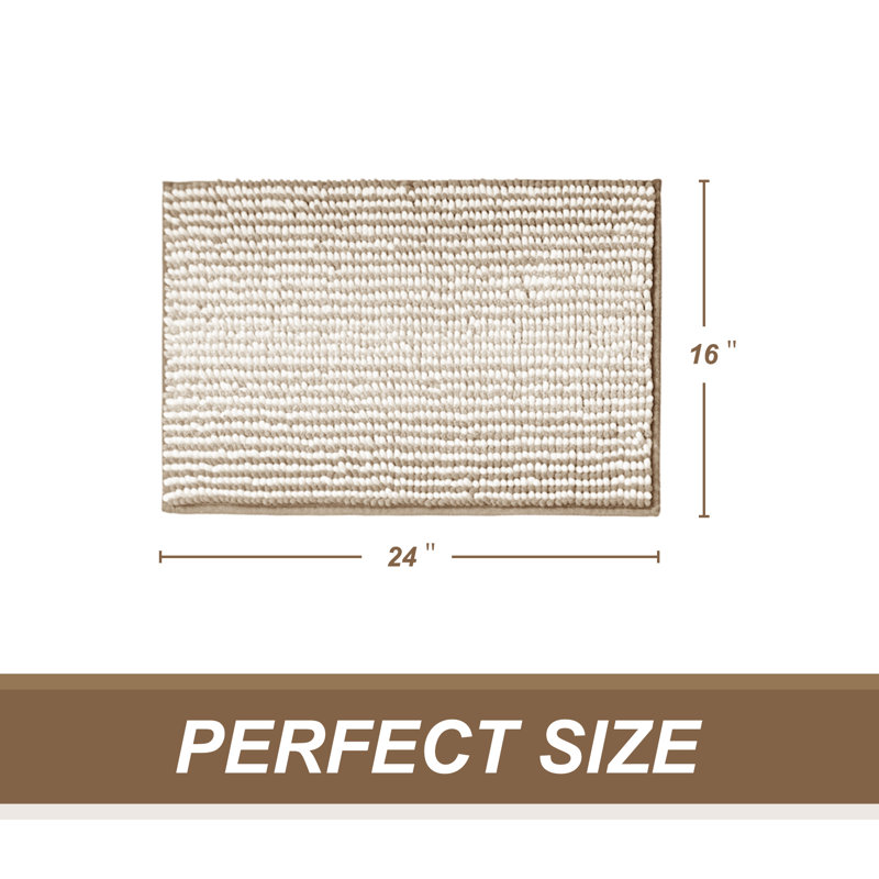 Zager Microfiber Soft Chenille Bath Rug with Non-Slip Backing, Beige, 24" L x 16" W