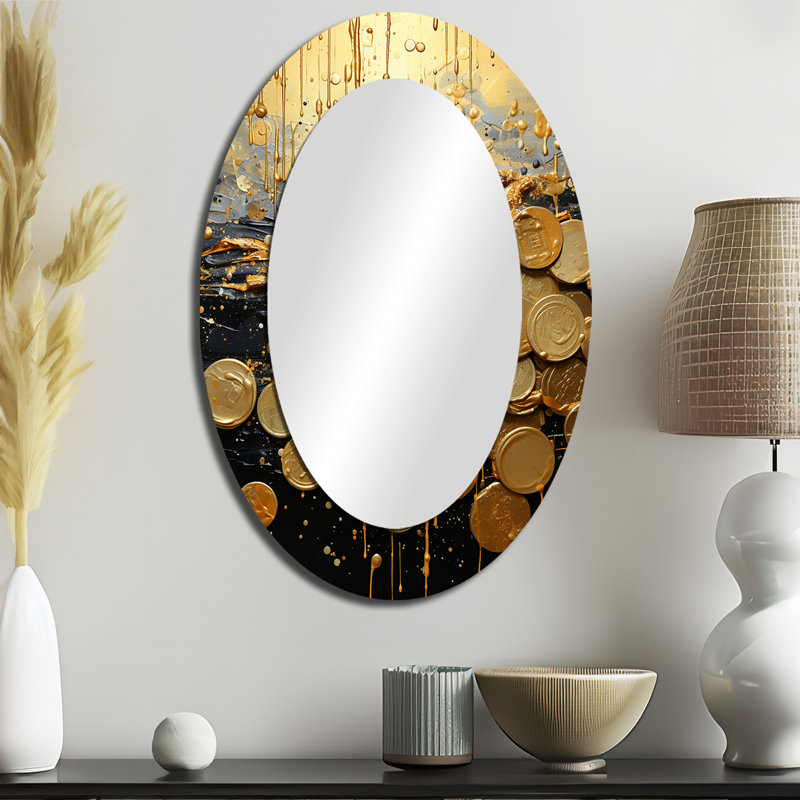Money Magic Popart I - Abstract Oval Decorative Mirror On Metal, 36" x 24"
