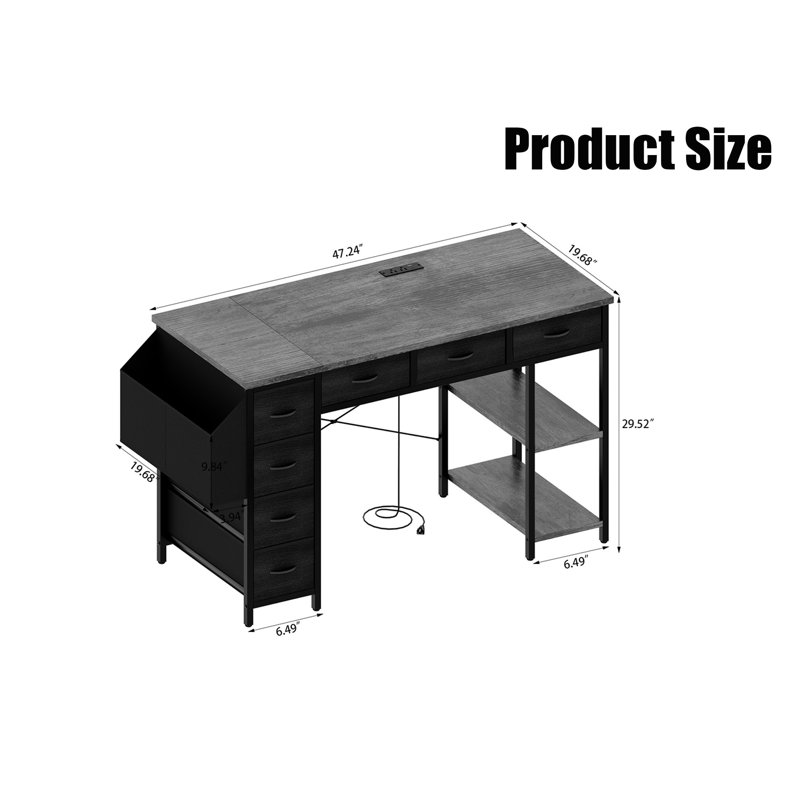 Bureau d'ordinateur avec prise d'alimentation électrique, Brun, Noir, noir, noir, noir