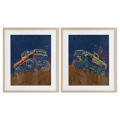 «Monster Truck Jam», ensemble de 2 impressions encadrées sous verre, design par Kim Allen