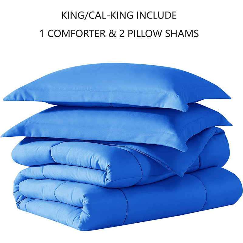 Box Stitch Comforter, Blue, King Comforter + 2 King Shams