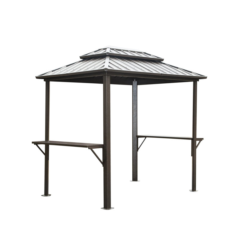 Pavillon de jardin en aluminium 8 pi 6 pi avec structure stable, double toit et 2 tablettes de conférence pratiques - brun aluminium 6 pi, tablettes, pour terrasse de jardin