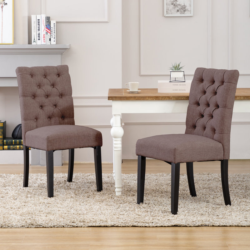 Chaise d'appoint rembourrée en lin capitonné Wren, Marron, 2