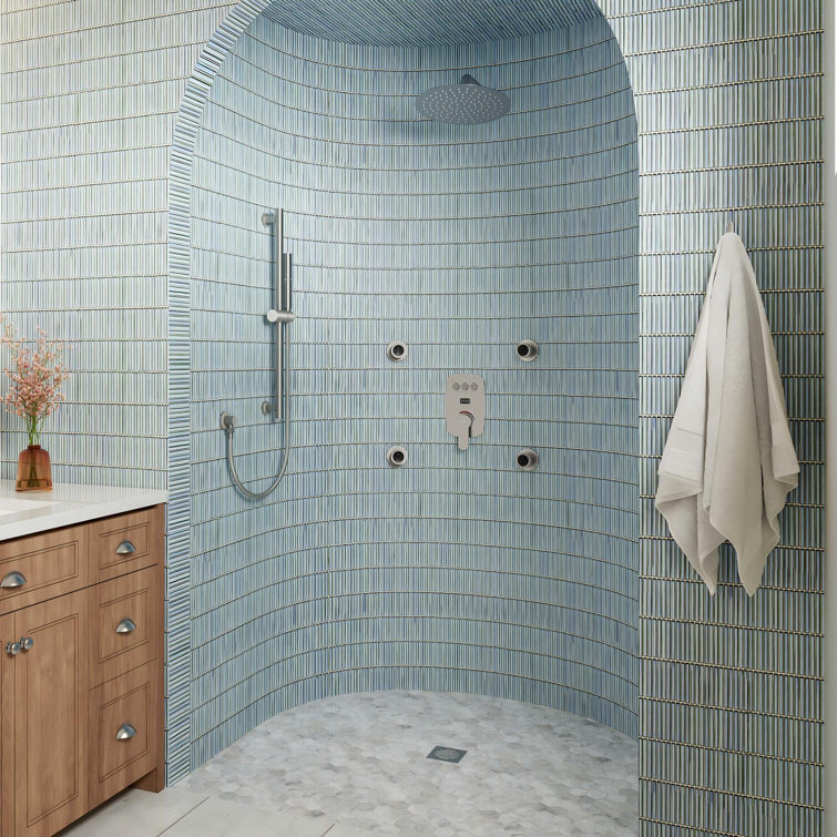 3-Function 12 Inch Temperature Digital Display Shower System With 2-Setting Slider Bar Handheld And 4Pcs Body Jets