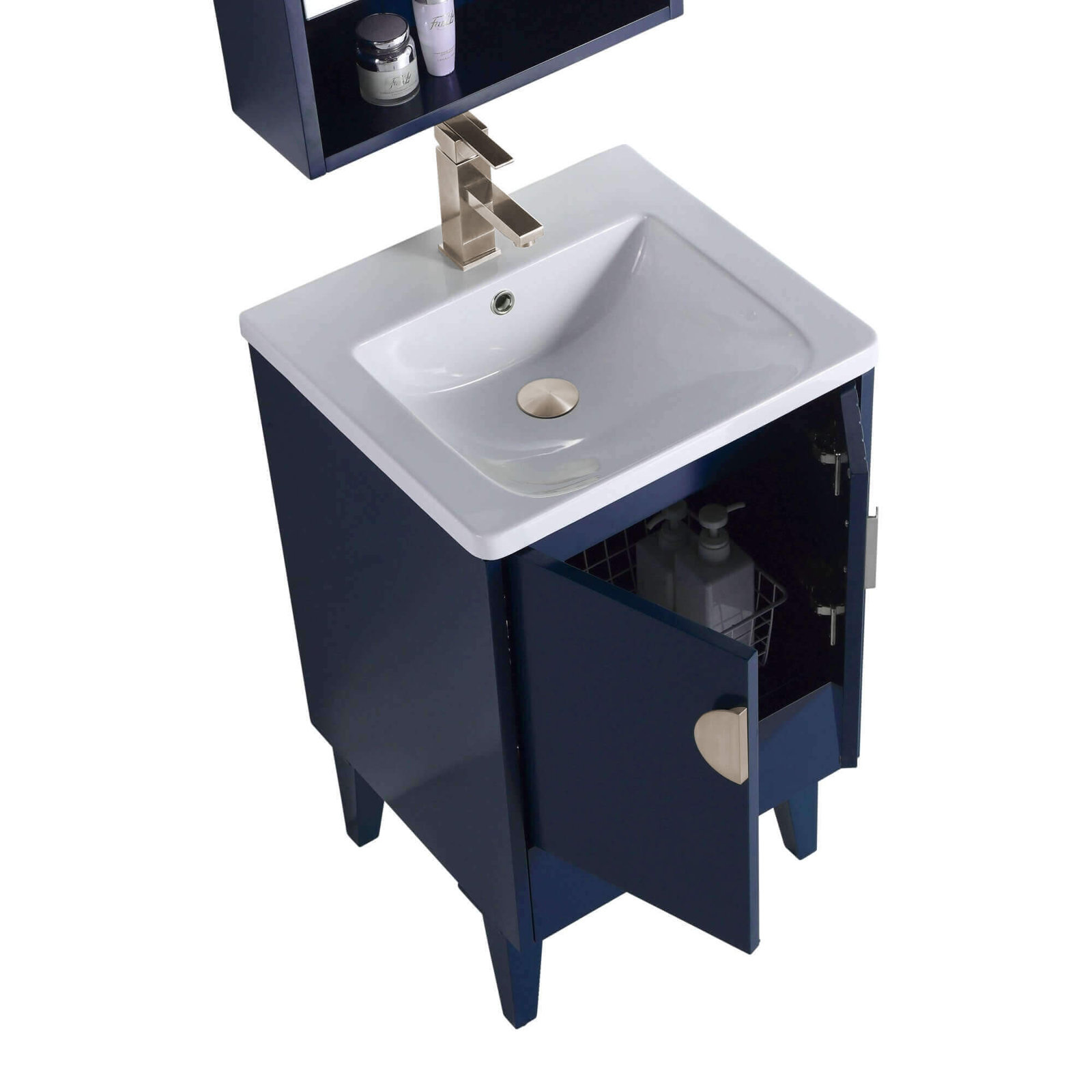 Saimah 20'' Single Bathroom Vanity, Navy Blue, Satin Nickel