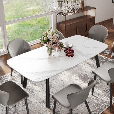 Lutzmann 35.4'' L x 70.9'' W Modern Faux Marble Dining Table Sets with Unique Top Pattern and Four Carbon Steel Legs for Dining Room